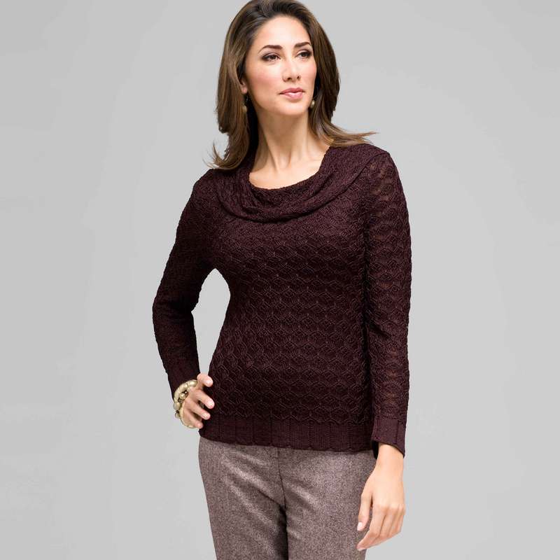 3/4 Sleeve Novelty Pointelle Cowl Neck, Black Multi, large image number 0